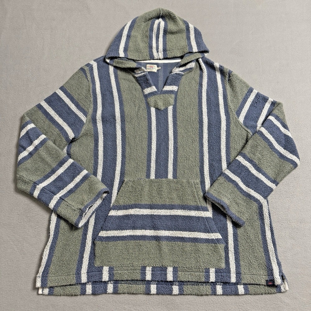 Faherty Baja Hoodie Mens XXL Blue‎ Green Stripe Surf Beach Pullover Cotton